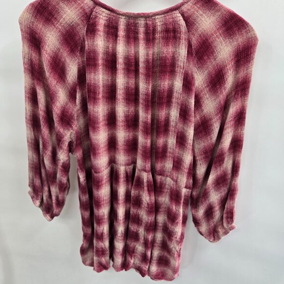 Maeve by Anthropologie pink plaid long sleeve top - Picture 2 of 8